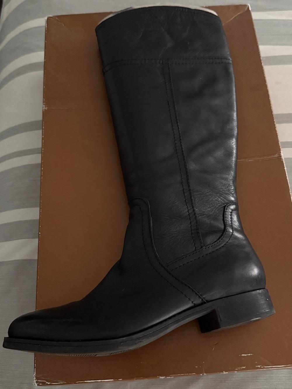 Audrey Brooke Black Leather Knee-High Heeled Boot